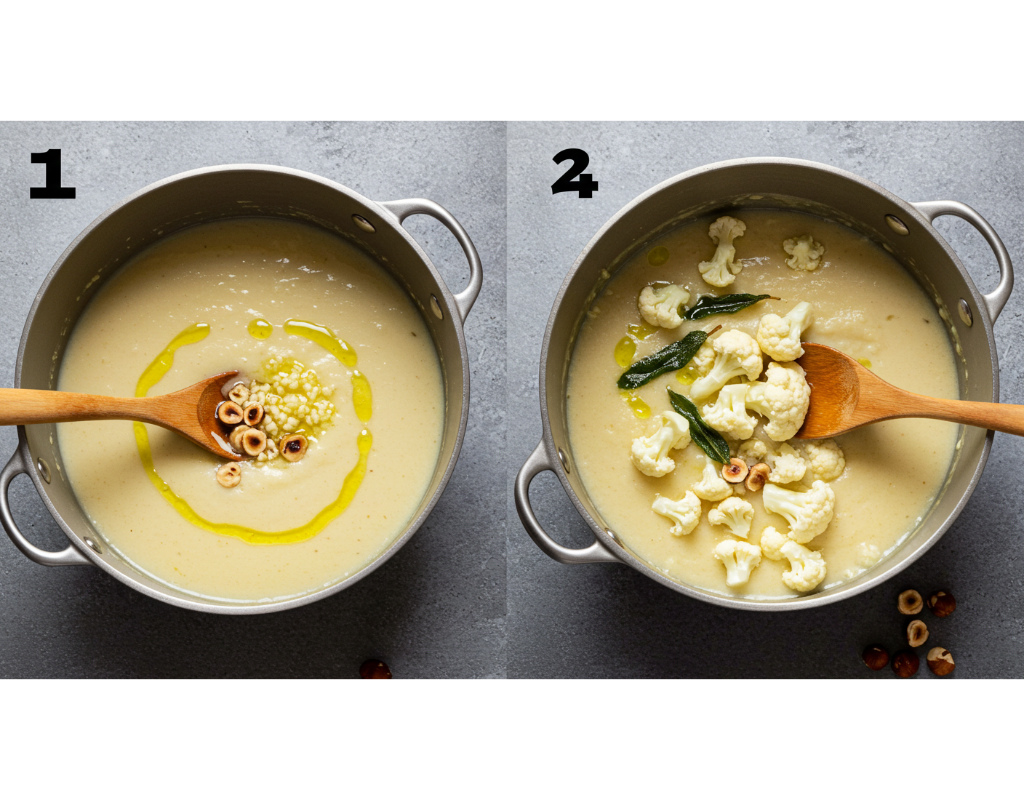 Cauliflower Cheese Soup with Crispy Sage & Hazelnuts