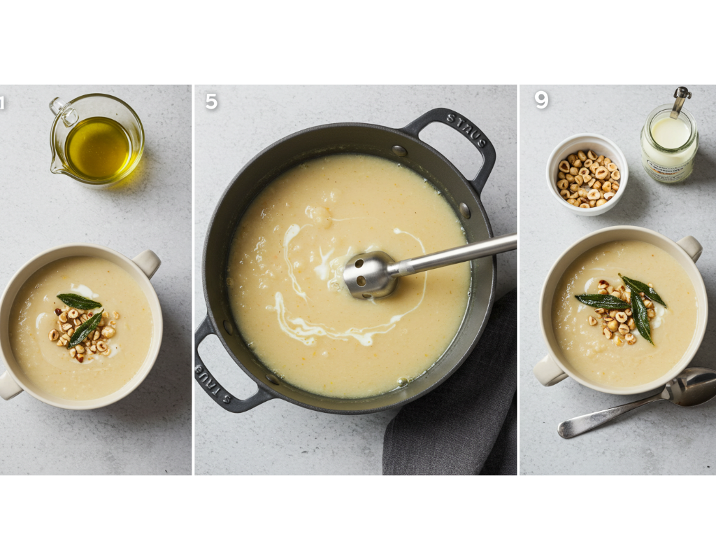 Cauliflower Cheese Soup with Crispy Sage & Hazelnuts