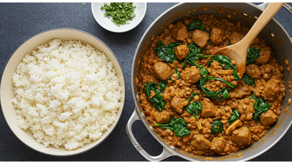 lebanese lamb lentils rice spinach recipe