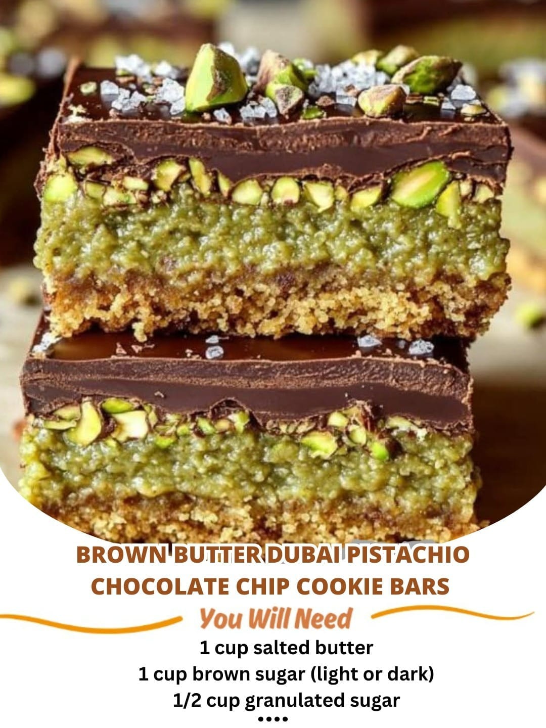 Brown Butter Dubai Pistachio Chocolate Chip Cookie Bars