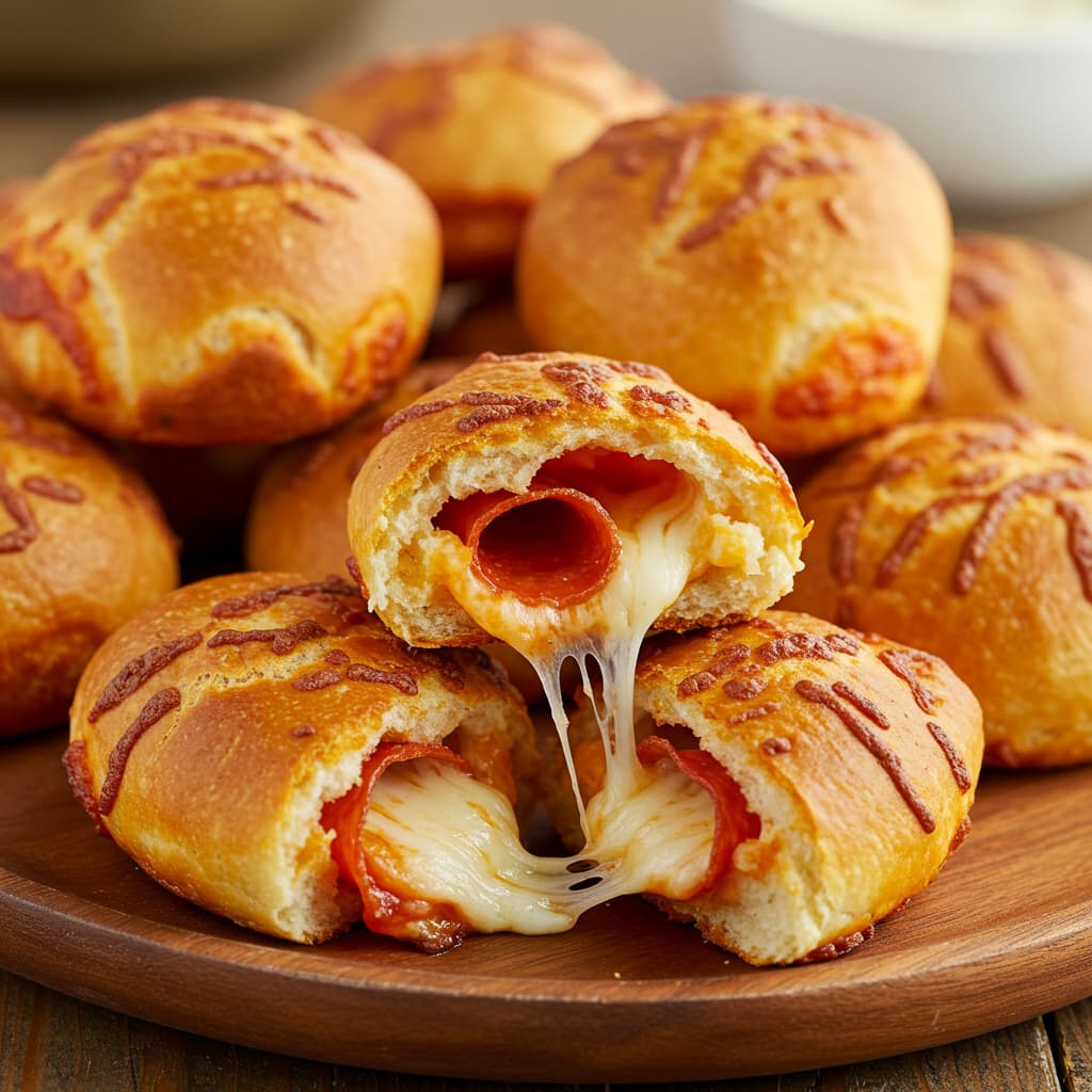 Serving Pepperoni Pizza Bombs with dipping sauces