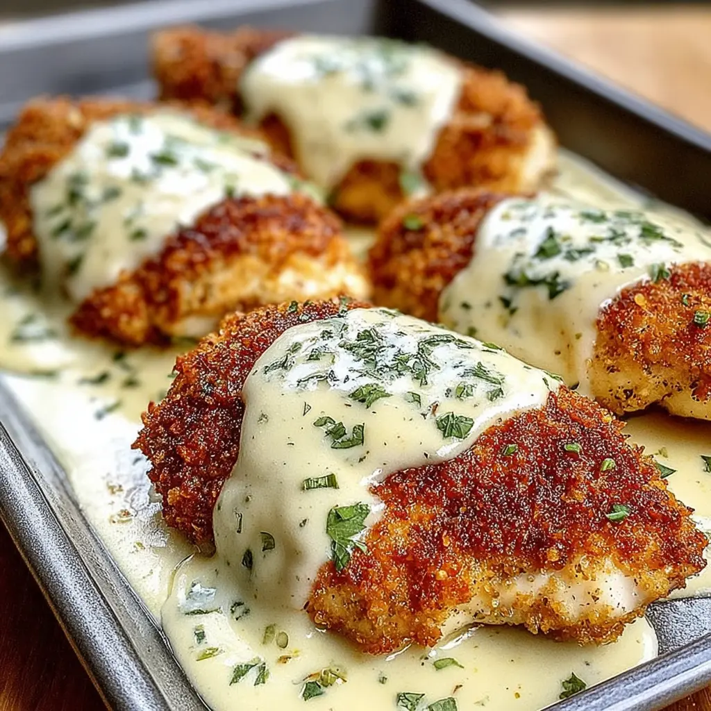 Parmesan Crusted Chicken with Creamy Garlic Sauce